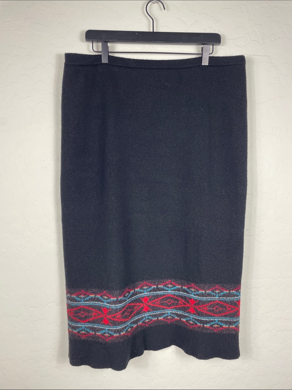Pendleton Black Midi Skirt with Red and Teal Border Size XL